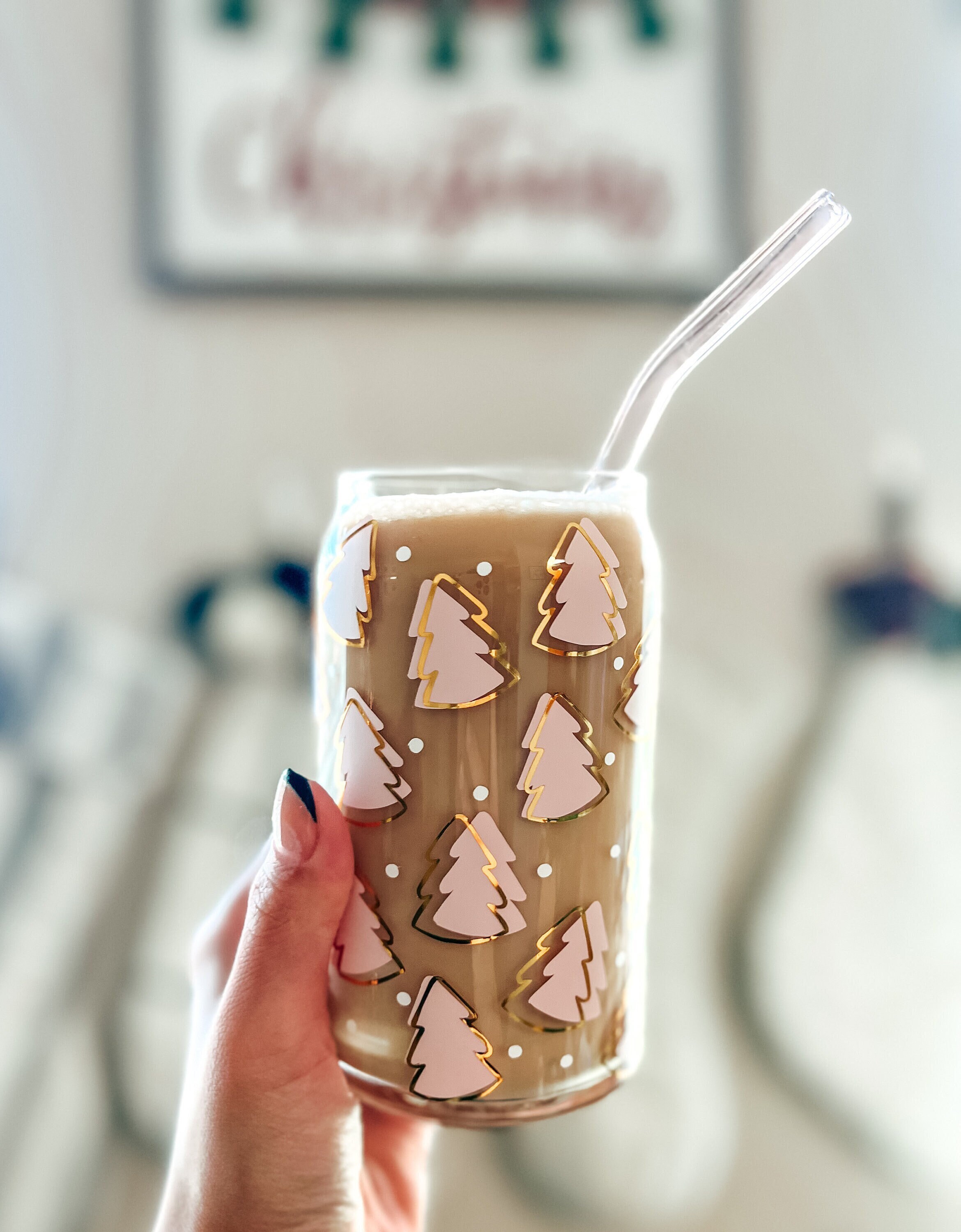 Christmas Tree Beer Can Glass | Pink Mini Trees Iced Coffee Cup | Xmas Gift