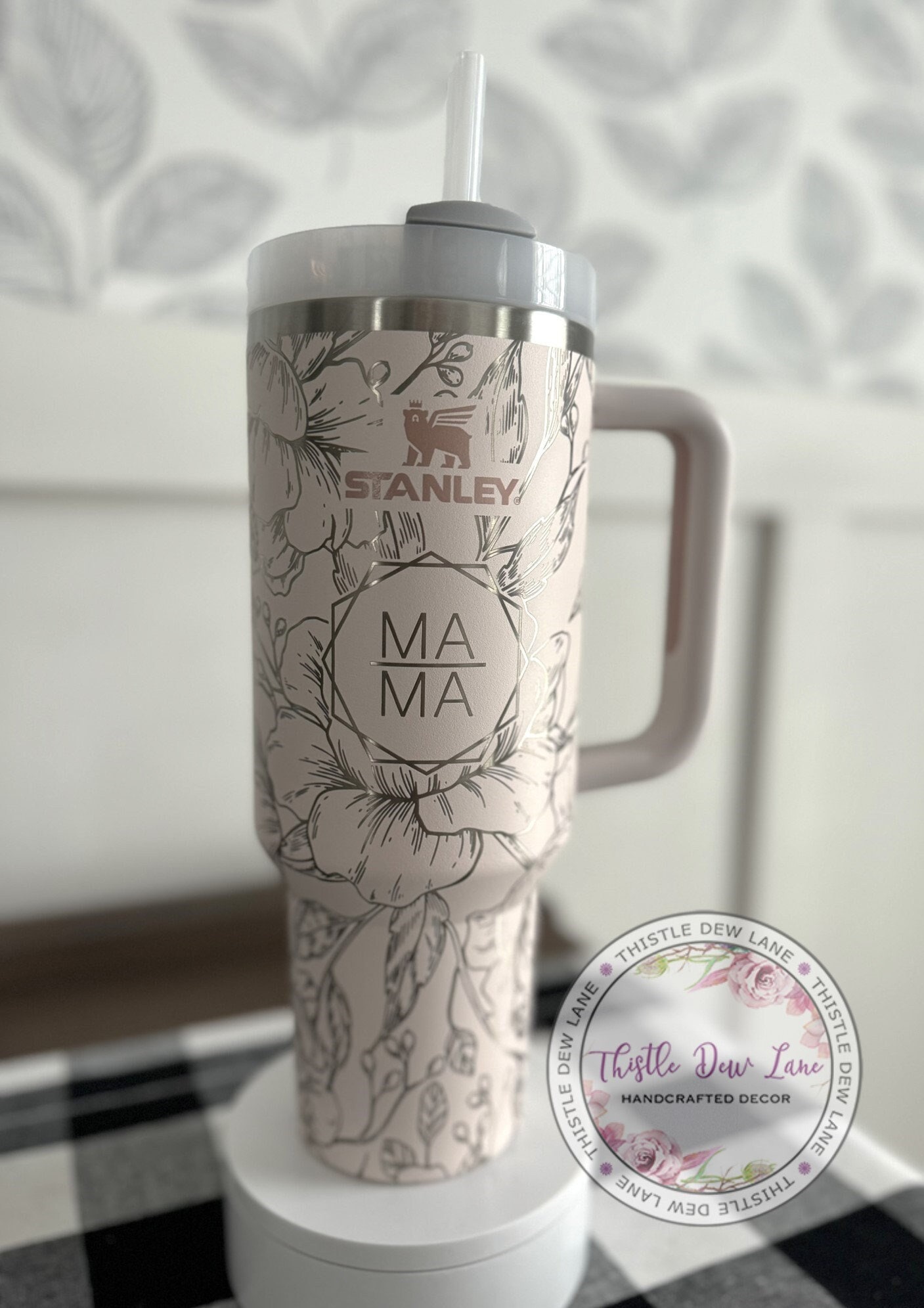 40oz tumbler, Custom 30oz tumbler, Peony Stanley, Laser engraved Stanley, Floral tumbler, Flower Stanley, Mama Stanley, Mother’s Day Gift