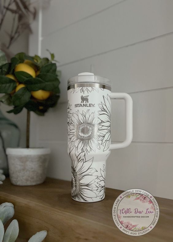 Engraved Stanley Tumbler, Laser Engraved Stanley, Flower Tumbler