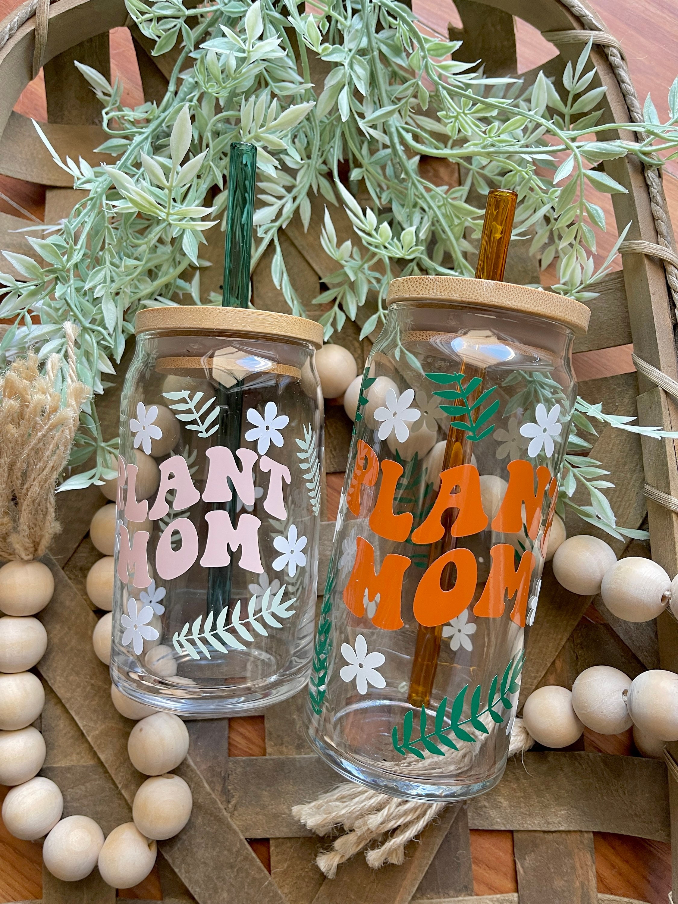 Plant mom Beer Can Glass | plant lover glass | Best Friend gifts | Gifts for her| iced coffee glass | hippie vibes| Plant mom gifts