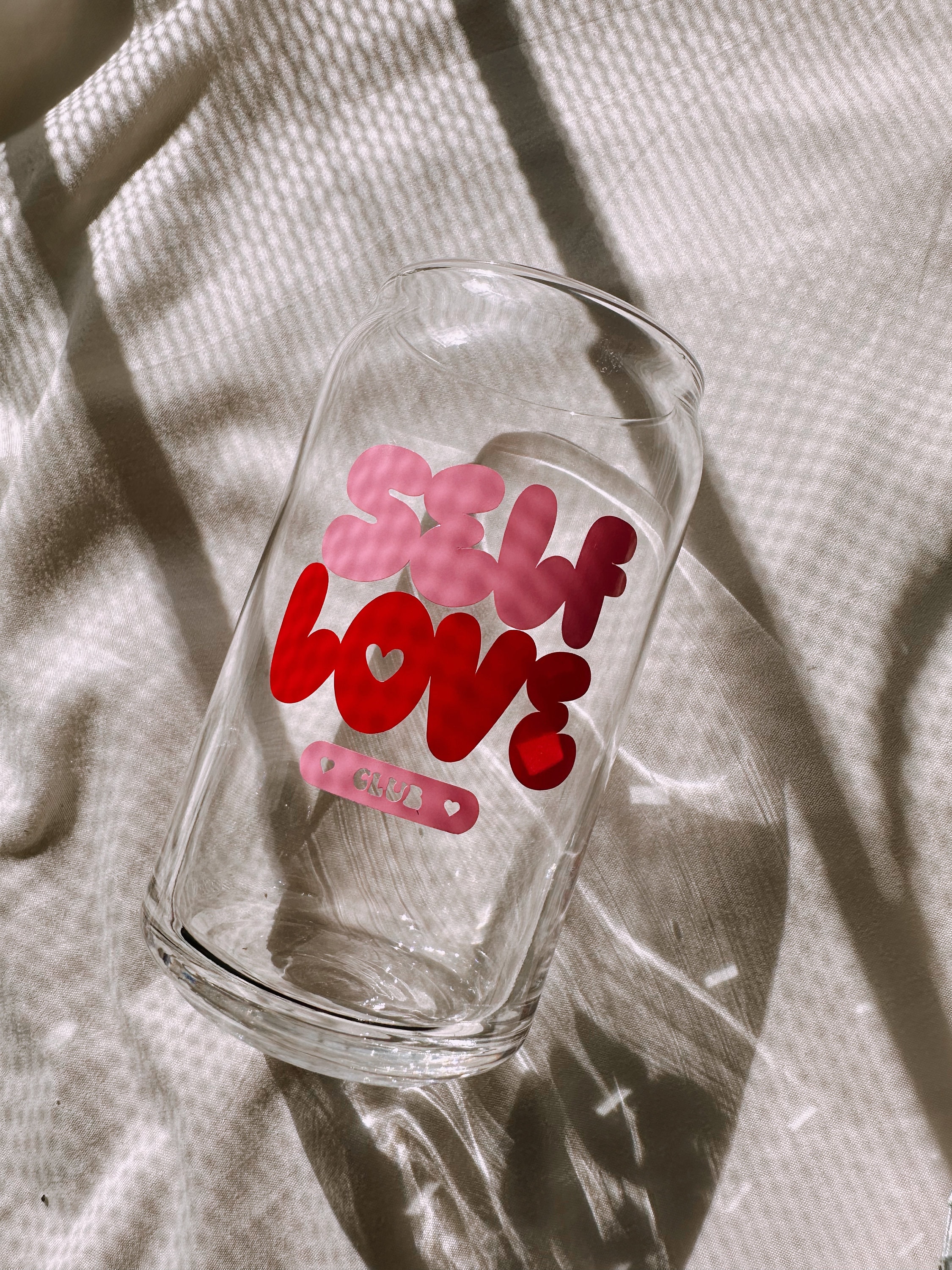 Self Love Club Glass Cup, Forever Love Cup, Valentines Day Glass Cup, Love Glass Cup, Hearts Glass Cup