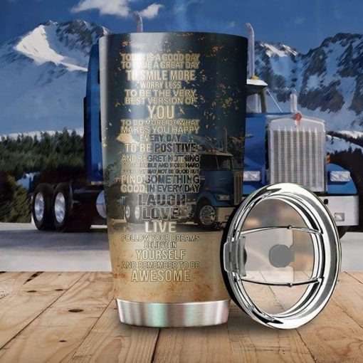 For Truck Drivers Gift, Laugh Love Live Quote Stainless Steel Tumbler 20Oz